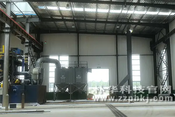 洛阳建材厂抛丸机除尘系统:旋风预除尘滤筒除尘设备安装结束